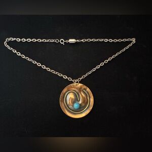 Copper Swirl Pendant Necklace with Faux Turquoise Accent